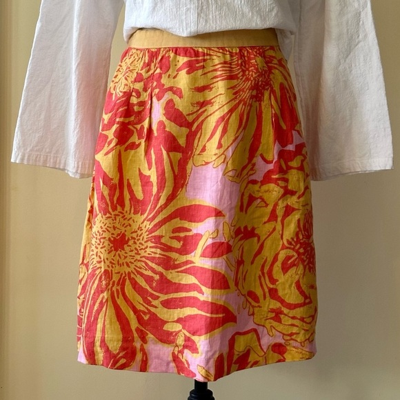 Anthropologie | Edme & Esyllte Linen & Cotton Blend Floral Knee Length Skirt - Picture 1 of 6